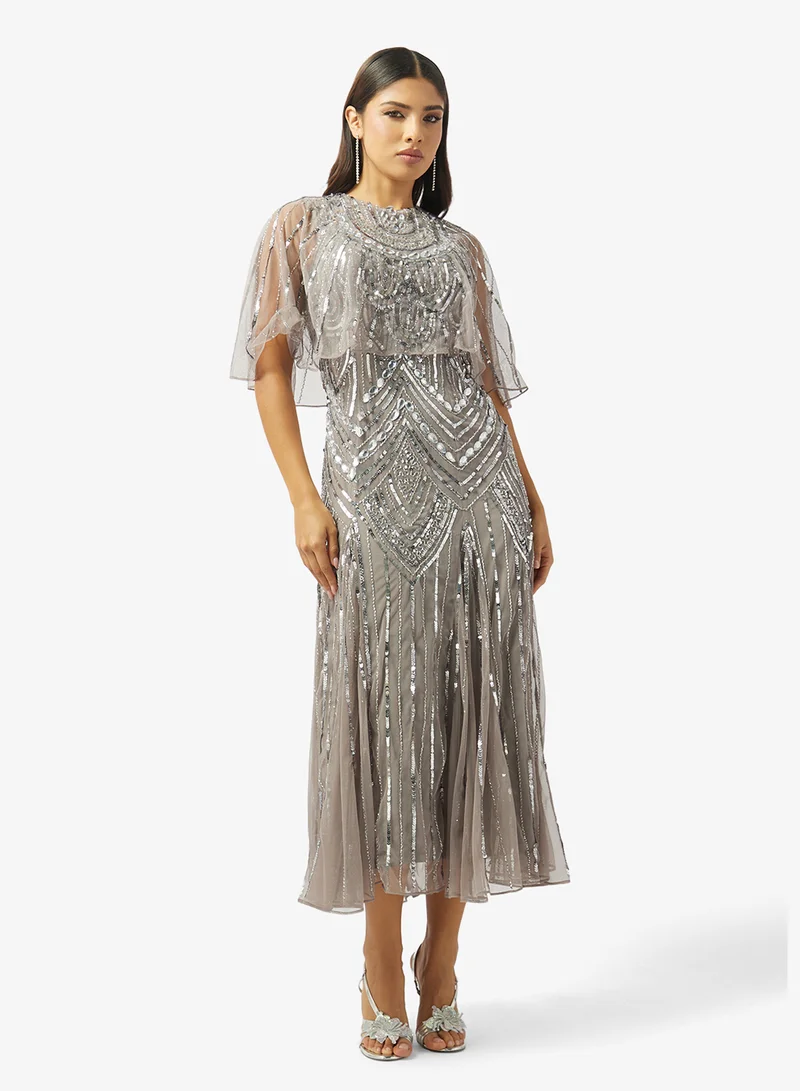 Amelia Rose Crew Neck Sequin Midi Dress
